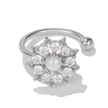 Adjustable silver flower ring with central white stone and sparkling zircon accents - Sunflower Flower Style(EGJ0040) / Silver