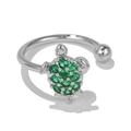 Silver turtle ear cuff featuring sparkling green zircon crystals in an open design - Cute Little Turtle Style(EGJ0041) / Silver