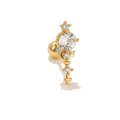Gold leaf stud earring with micro-set zircon stones and secure screw-ball back closure - Gold