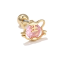 Gold tiger ear stud with pink zircon and screw ball back for cartilage piercing - Gold