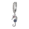 Orecchini a cerchio ippocampo in argento con zirconi bianchi e smalto blu - Stile Cavalluccio Marino / Argento