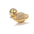 Gold-plated Saturn stud earrings with white cubic zirconia and screw back closure - Saturn Planet Style (EGD0661) / Gold
