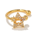 Golden double star ear cuff with sparkling zircon inlay and open C-shape design - Overlapping Pentagram Style(EGJ0044) / Gold