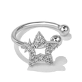 Sparkling silver star ear cuff with zircon inlay and polished metallic finish - Overlapping Pentagram Style(EGJ0044) / Silver