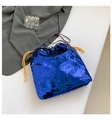 Borsa a secchiello blu con paillettes e coulisse gialla con catena d'oro da festa - Blu