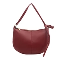 Retro burgundy PU leather half-moon shoulder bag with a knotted strap and golden zipper - Red
