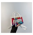 Borsa quadrata a blocchi colorati con manico bianco e tracolla staccabile - Bianco