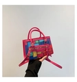 Mini borsa a mano con motivo a blocchi colorati, manici rosa e tracolla rimovibile - Rosa Rosso