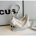 Borsa a tracolla bianca plissettata stile nuvola con ciondolo di peluche e zip - Bianco Sporco