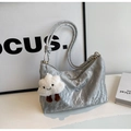 Borsa hobo in PU argento con finitura metallica e ciondolo a nuvola per stile 2024 - Argento
