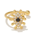 Adjustable gold ring featuring beetle design with white crystals and black gemstone - Sun Beetle Style / Sun Beetle Style-Gold (EGJ0011)