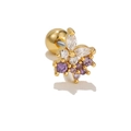 Sparkling gold screw back leaf earrings with purple and clear zircon stones - Winged Flower Cluster Style (EGD0466) / Gold