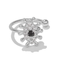 Silver beetle clip earring with black central stone and micro-paved white zircons - Sun Beetle Style / Sun Beetle Style-Silver Tone (EGJ0011)