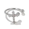 Adjustable silver ear bone clip featuring a shiny cross inlaid with sparkling rhinestones - Rhinestone Cross Style(EGJ0045) / Silver