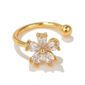 Golden flower ear cuff with five teardrop-shaped zircons in a minimalist open ring design - Transparent Five-Petal Flower Style(EGJ0046) / Gold