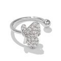 Elegant silver butterfly open ring with sparkling cubic zirconia pavé detailing - Butterfly Design / Butterfly Style-Silver Tone (EGJ0012)
