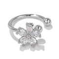 Elegant silver flower ear cuff featuring sparkling teardrop zircon petals in a minimalist style - Transparent Five-Petal Flower Style(EGJ0046) / Silver