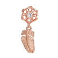 Detailed close-up of rose gold feather drop earring with crystal floral stud detail - Hollow Flower Feather Style (EGD0111) / Rose Gold