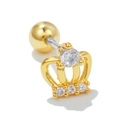Macro view of golden crown cartilage earring with sparkling zircon and screw ball back - Exquisite Crown Style (EGD0338) / Gold