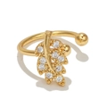 Gold leaf ear cuff with cubic zirconia micro-pave crystals and open-ring design - Leaf Style-Gold (EGJ0014)