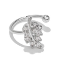 Silver leaf zircon ear cuff with sparkling stones and polished finish for women - Leaf Style-Silver Tone (EGJ0014)
