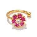 Gold plated ear cuff with fuchsia flower zircon petals and central clear crystal - Six-Petal Flower Style-Gold (EGJ0015)