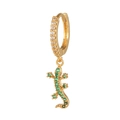 18k gold plated hoop earring featuring a green zircon lizard pendant with clear crystals - Green Gecko Lizard Style(EK00061) / Gold