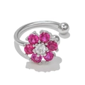 Silver flower ear cuff earring with pink zircon stones and minimalist open design - Six-Petal Flower Style-Silver Tone (EGJ0015)