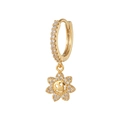 18k gold earrings with zircon paved daisy flower and cutout smiley face charm - Smiley Sunflower Style(EK00063) / Gold