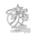 Silver shooting star ear cuff with sparkling cubic zirconia and dangling bead chains - Star Tassel Style-Silver Tone (EGJ0017)
