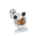 Macro view of 18k silver steel mini bear stud with orange stone and ball screw back - Orange Stone Animal Face Silver (EGD0625)