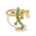 Golden gecko ear cuff featuring vibrant green pavé-set zircon stones for women - Green Gecko (EGJ0052) / Gold