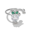 Silver owl non-pierced ear cuff with green eyes and a large clear sparkling gemstone - Owl Style (EGJ0038) / Silver