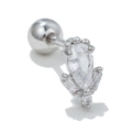 Macro-opname van zilveren barbell oorbel met peervormige zirkonia en schroefsluiting - Peervorm Stijl (EGD0726) / Zilver