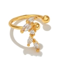 Golden open ring with marquise-cut zircon leaves and polished ball detail - Leaf Style (EGJ0053) / Gold