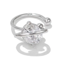 Silver-toned Saturn ear cuff featuring clear zircon stone and delicate floral details - Saturn Planet Style-Silver Tone (EGJ0019)