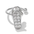 Silver flip-flop ear cuff with zircons and adjustable open design for women - Flip-flop Style (EGJ0030) / Silver