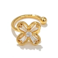 Golden clover ear cuff with rectangular zircon stones in a floral minimalist design - Clover Style-Gold (EGJ0020)