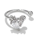 Silver adjustable open ring featuring two pear-cut clear zircons in a claw setting - Double Heart (EGJ0054) / White Gold
