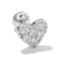 Close-up of heart stud earring with 7 clear zircons and screw ball back design - Silver Heart Zircon Style (EGD0616Silver)