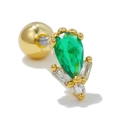 Detail of gold heart ear stud with green teardrop zircon and screw ball back closure - Gold Water Drop Zircon Style (EGD0726Green 18k)