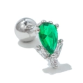Detailed close-up of a pear-shaped green gemstone earring with sparkling diamond accents - Silver Water Drop Zircon Style (EGD0726Green Silver)