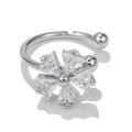 Silver color ear cuff with butterfly shaped zircons and polished finish for women - Five-Petal Flower (EGJ0055) / White Gold