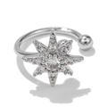 Octagonal star clip earring in silver finish with micro-paved cubic zirconia stones - Eight-Pointed Star (EGJ0056) / White Gold