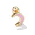 18K gold plated moon stud earring with pink enamel and secure screw back ball closure - 18K Gold (EGD0233)