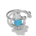 Ear cuff in argento con zircone a stella e perla blu nel design a mezzaluna - Stile Stella Luna (EGJ0035) / Argento