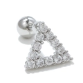 Nahaufnahme von silbernem Dreieck-Tragus-Piercing mit funkelndem Zirkonia-Stein - Hohler Dreiecksstil (EGD0718) / Silber