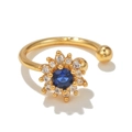 18k gold butterfly ear cuff with sparkling blue sunflower gemstone and white zircons - Sunflower Style (EGJ0006) / 18k Blue