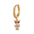 Pendientes de aro con búho dorado, ojos rojos y detalles de cristales brillantes - Dorado / Búho Rojo (EK00041)