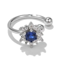 Silver ear cuff with blue flower zircon inlay and comfort ball ends - Sunflower Style (EGJ0006) / Silver & Blue